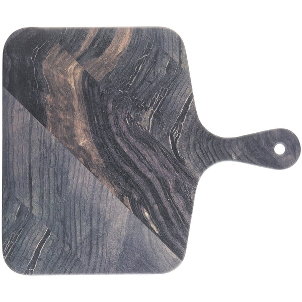 A Tablecraft rectangular faux wood melamine serving paddle with a handle.