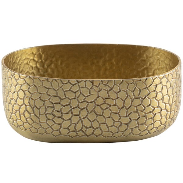 A Tablecraft gold aluminum serving bowl with a pattern on it.