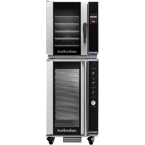 A white Moffat Turbofan convection oven with a door open.