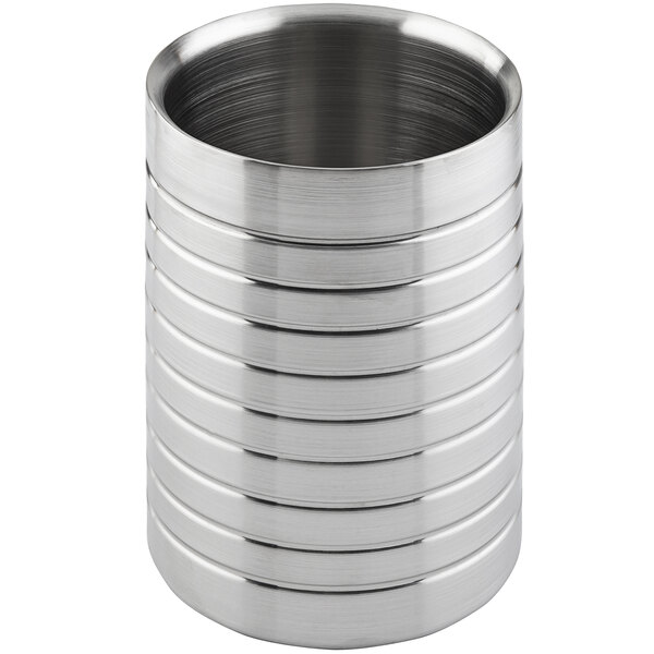 A Tablecraft stainless steel wine bucket on a table.