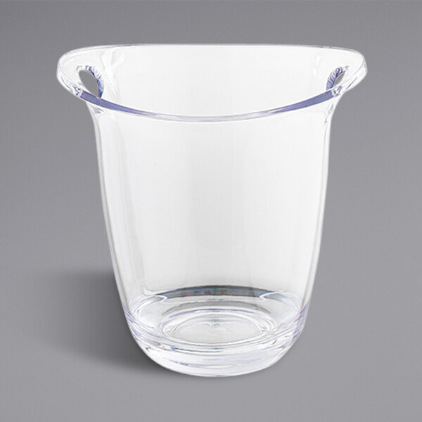 A clear plastic container with a handle.