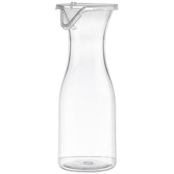 A clear plastic Tablecraft carafe with a resealable white lid.