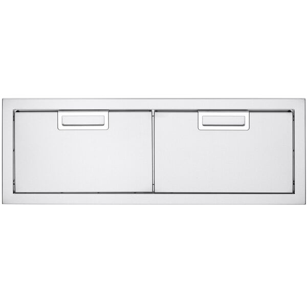 A white rectangular object with two drawers on it.