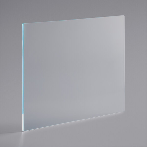 A clear glass panel with a blue border.