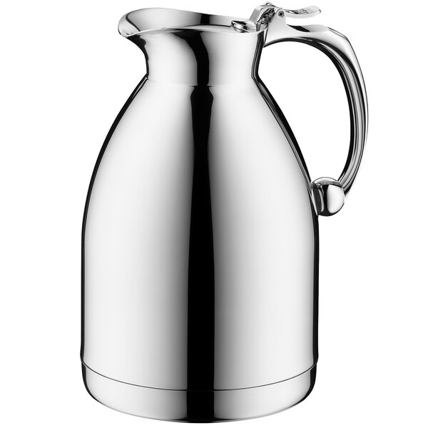 An Alfi stainless steel carafe with a handle.