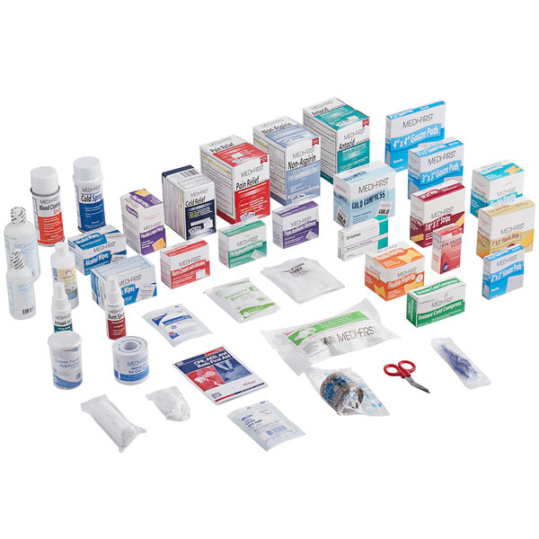A package of Medique first aid supplies on a shelf.