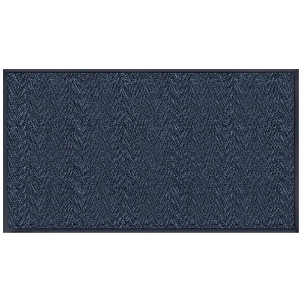 A navy blue rectangular entrance mat with a chevron pattern.