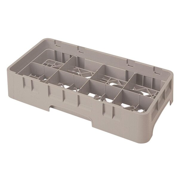 A beige plastic tray with eight compartments and holes.