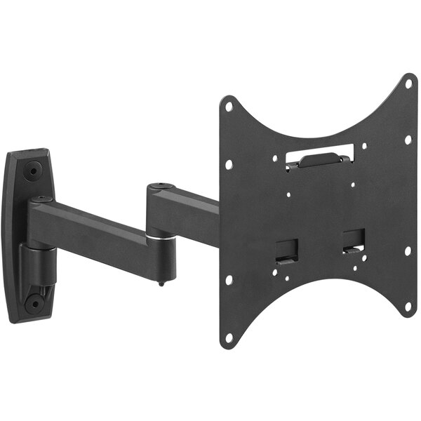 A black RCA double arm swivel mount for a television with a curved design.