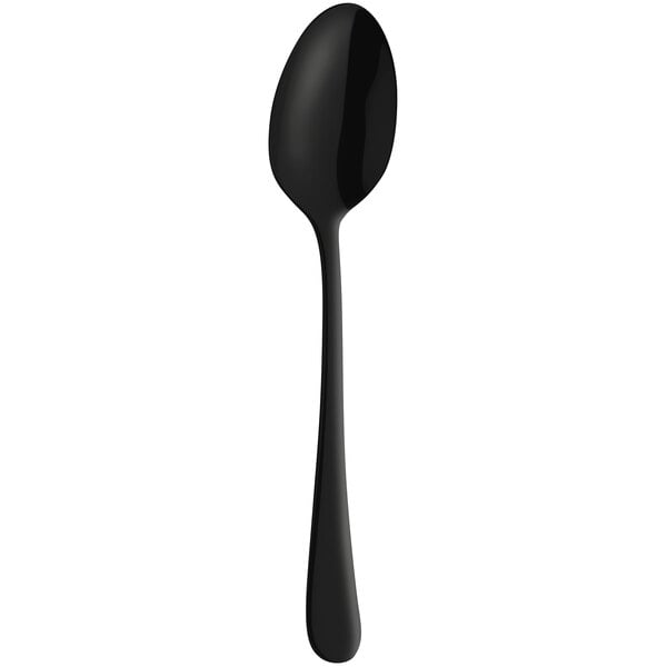 An Amefa Austin black stainless steel serving spoon with a white handle.