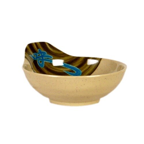 A Thunder Group Wei melamine saucer with a blue and brown design.