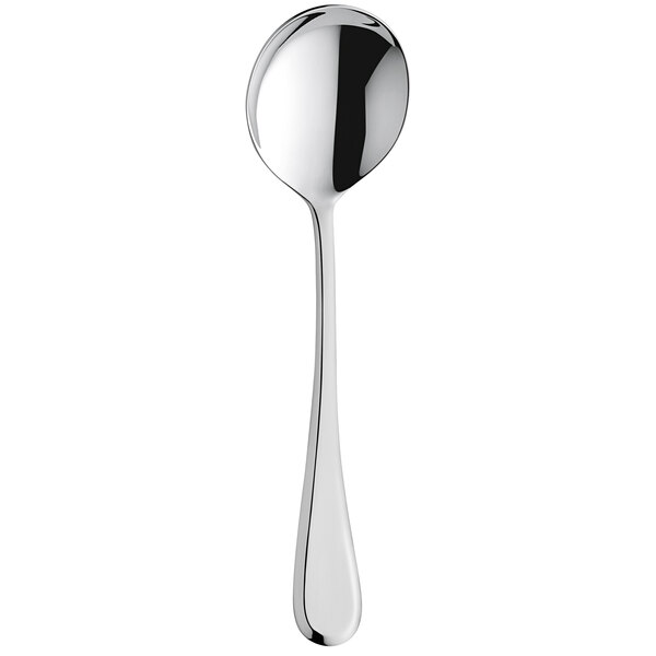 An Amefa stainless steel soup spoon with a silver handle and spoon.
