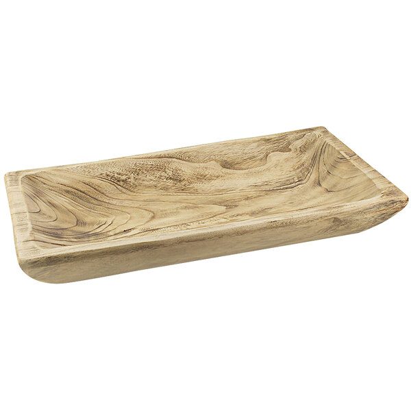 A Front of the House rectangular wooden serving tray with a natural wood finish.