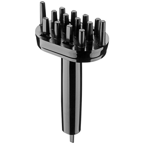 A black plastic object with eight black bristles on the end.