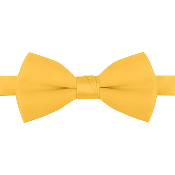 A close up of a yellow Henry Segal poly-satin bow tie with an adjustable band.