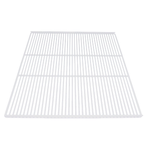 A white metal grid shelf for True refrigerators.