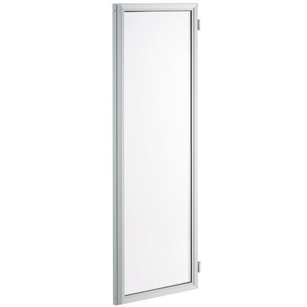A white rectangular door with a glass panel.