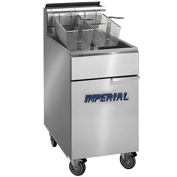 An Imperial Range natural gas tube fired fryer with two baskets.