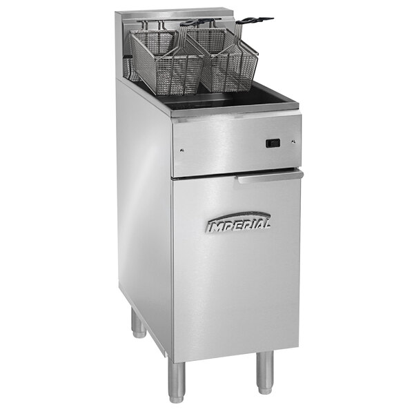 An Imperial Range stainless steel electric fryer with a basket.