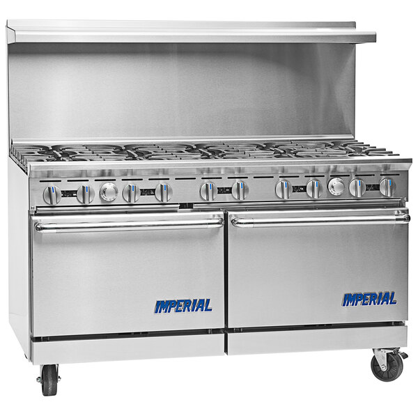 A stainless steel Imperial Range Pro Series commercial gas range with 2 ovens.
