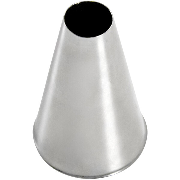 A silver cone-shaped nozzle with a round tip.