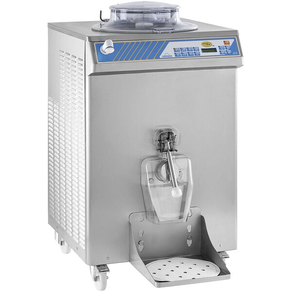 A Carpigiani Pastochef PC55 RTX commercial ice cream machine with a stainless steel base and a lid.
