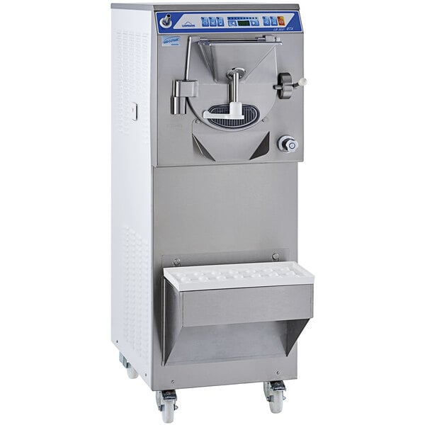A Carpigiani LB-302G ice cream machine with a container on a white background.