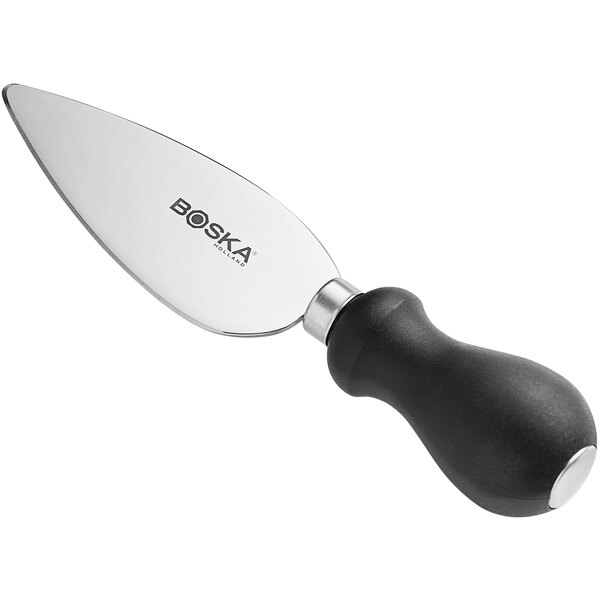 A Boska stainless steel Parmesan knife with a black handle and silver blade.