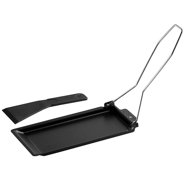A black rectangular object with a metal handle.