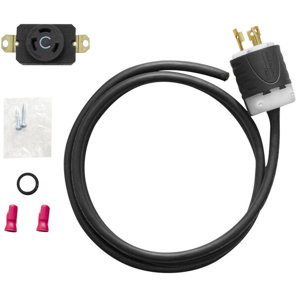 A black cord set with a black cable and connector.