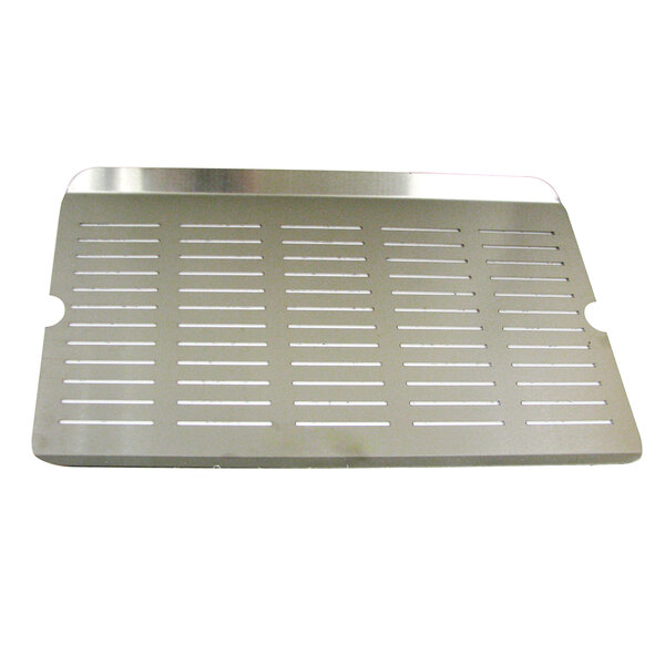 A metal plate with a grid of holes.
