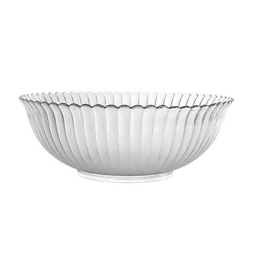A clear polycarbonate bowl with a wavy edge.