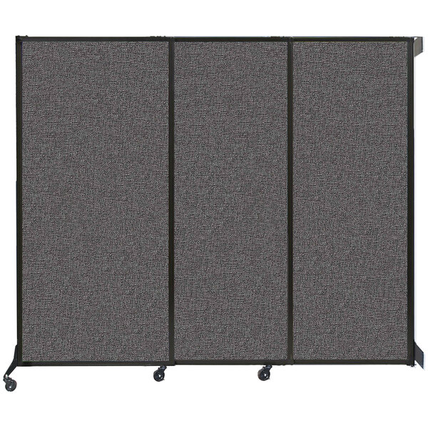 A Versare charcoal gray wall-mounted sliding room divider with a black frame.