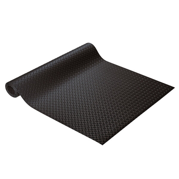 A black vinyl mat with a diamond plate pattern and curved edges.