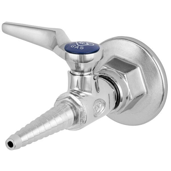 A chrome T&S panel flange with a serrated blue handle.
