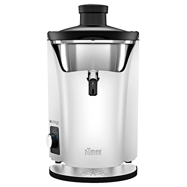 A white Zumex Multifruit juice extractor with a black lid.