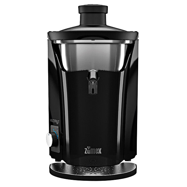 A black Zumex Multifruit juice extractor with a white lid.