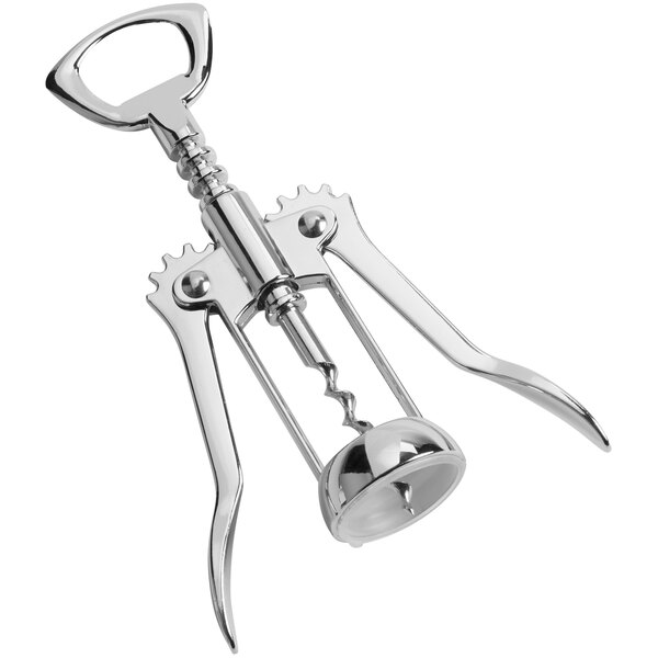 An American Metalcraft stainless steel wing corkscrew with a silver handle.