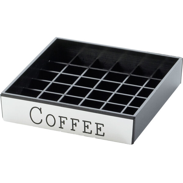 A silver Cal-Mil drip tray with the word "Coffee" engraved in it.