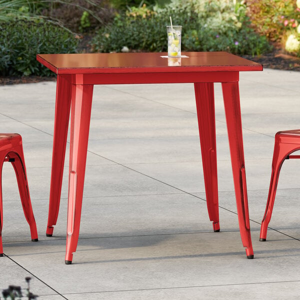 Lancaster Table & Seating Alloy Series 32" x 32" Distressed Ruby Red Standard Height Outdoor Table