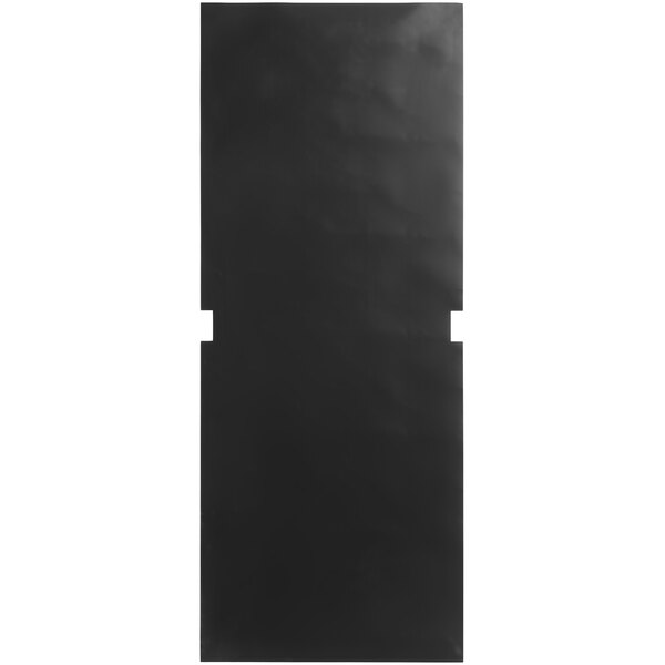 A black rectangular object with a white border and a white background with black lines.