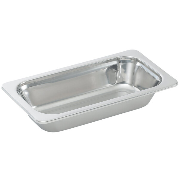 A Vollrath Miramar stainless steel rectangular steam table food pan with a lid.