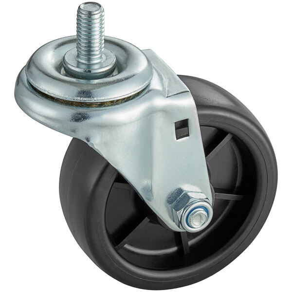 An Avantco A Plus swivel stem caster with a metal wheel and bolt.