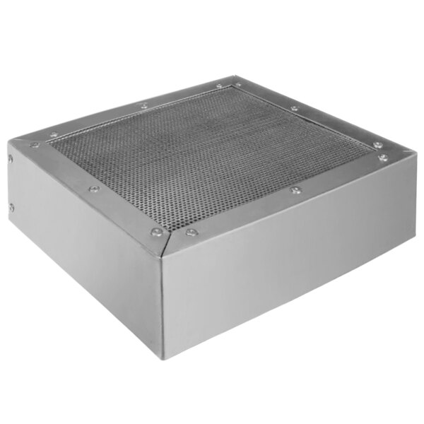 A metal box with a mesh surface.