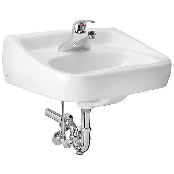 A white Zurn wall hung lavatory sink with a silver faucet.