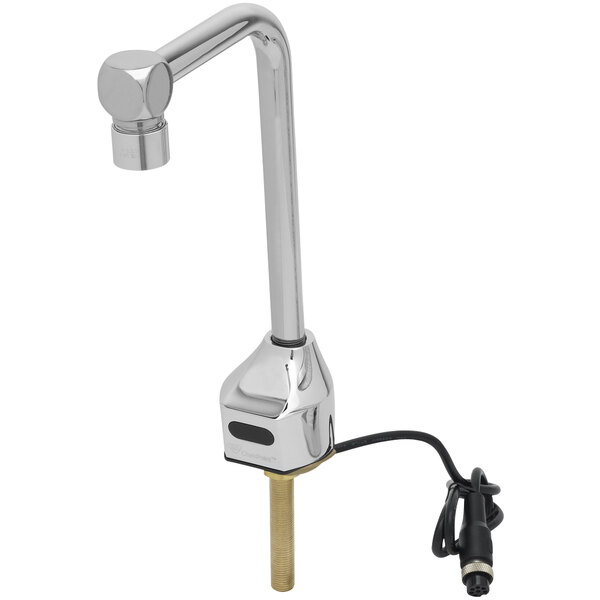 A T&S chrome deck mount glass filler faucet with a cord.