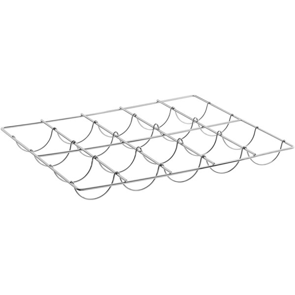 A metal grid with several rows of rings.