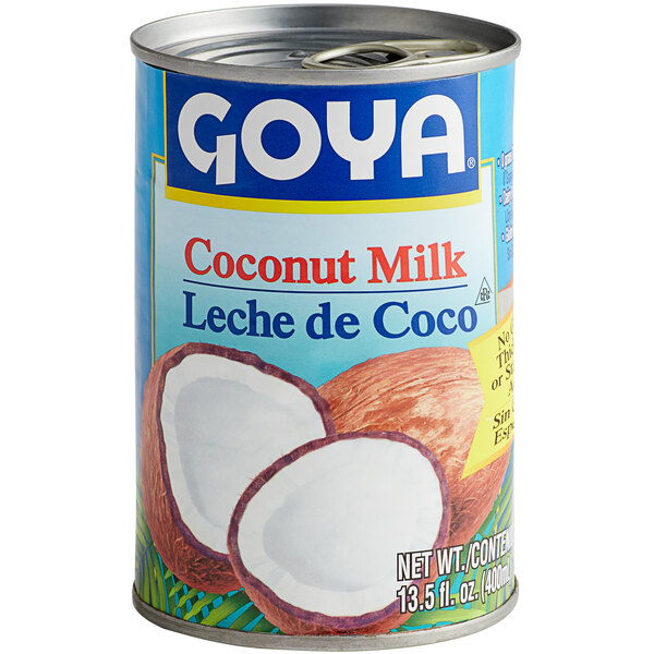 A case of 24 Goya cans of coconut milk with a white label.