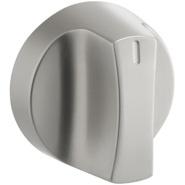 A silver knob with a white background.