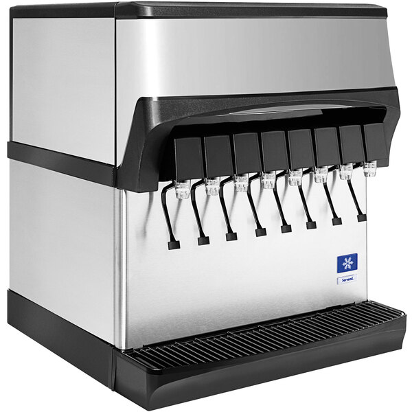 A Servend countertop beverage dispenser with eight nozzles.